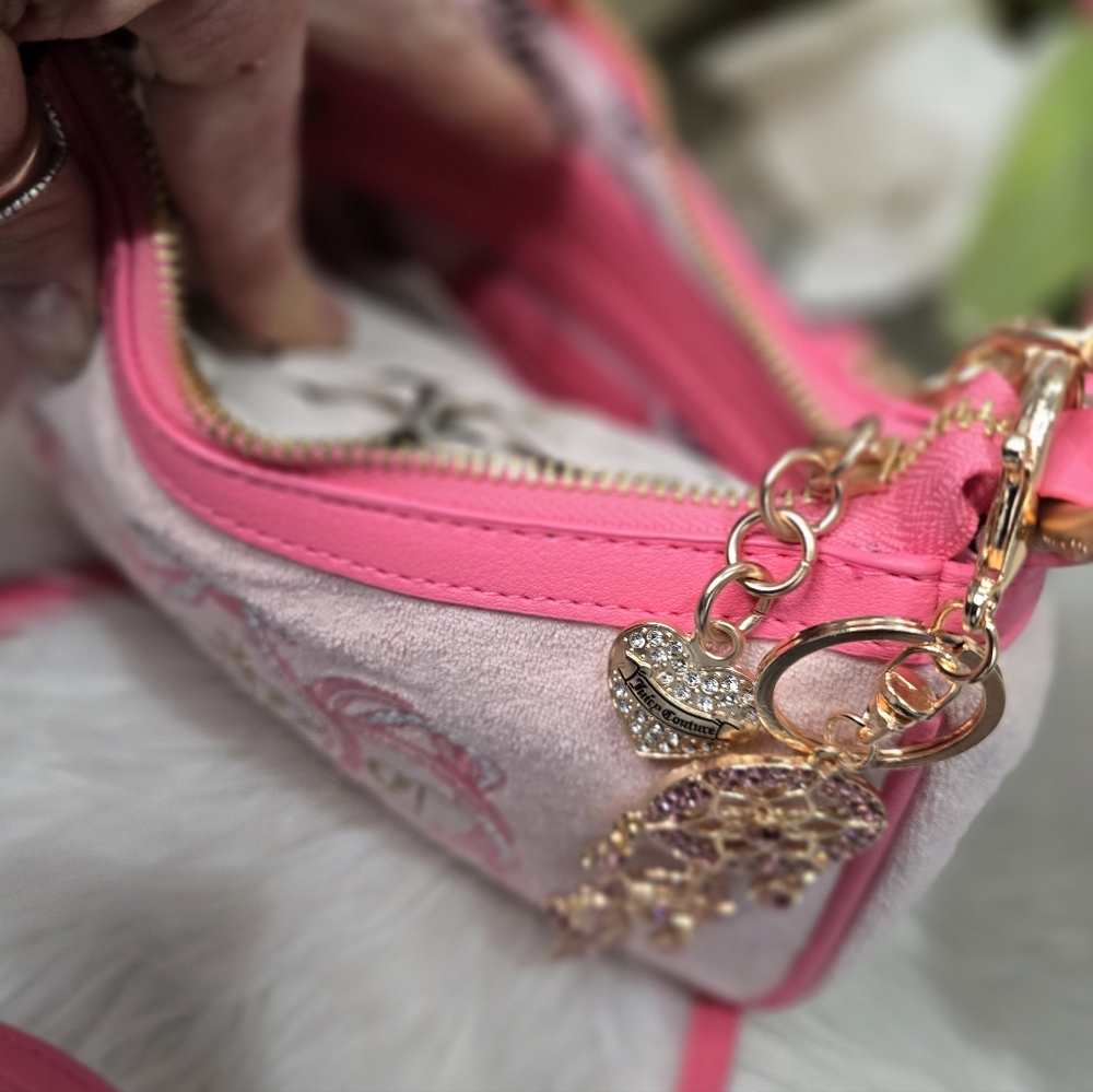 Juicy Couture Pink/lemonade diamond shoulder bag with matching wallet and Charm - Picture 2 of 9